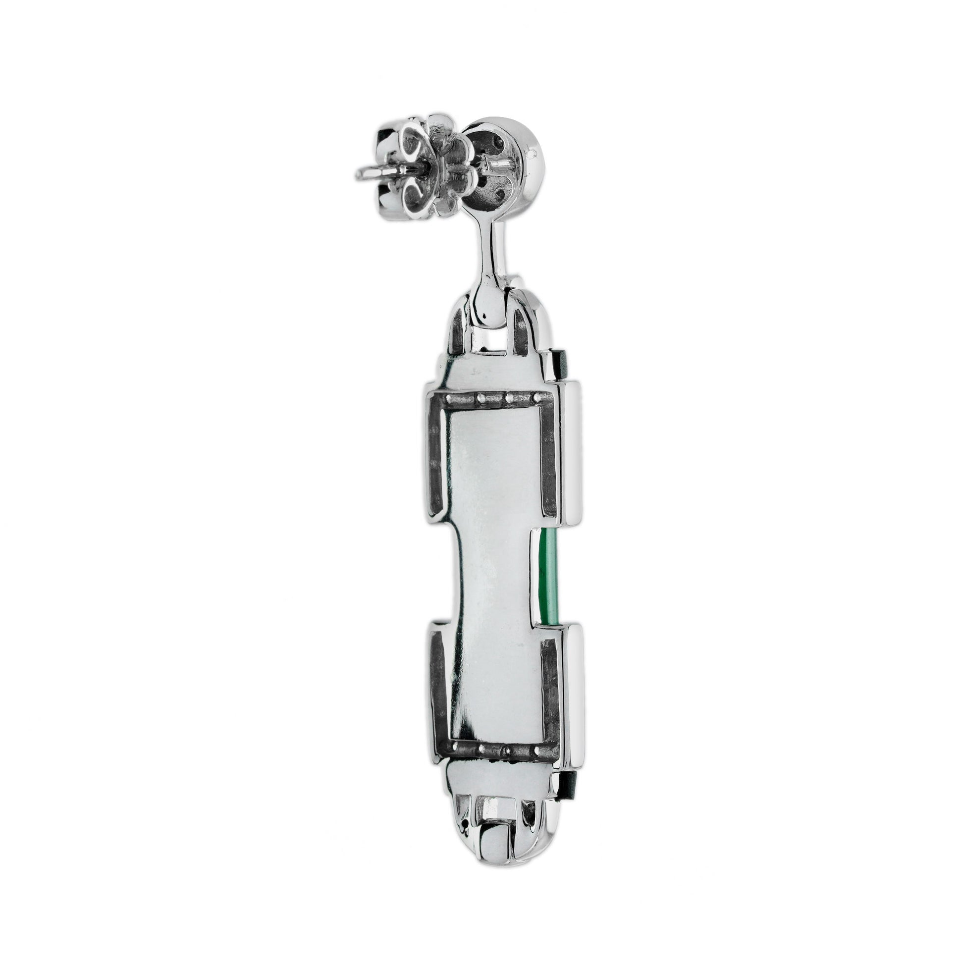Green Agate Onyx Diamond Art Deco Style Drop 14K White Gold Drop Earrings