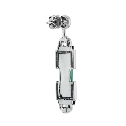 Green Agate Onyx Diamond Art Deco Style Drop 14K White Gold Drop Earrings