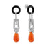 Red Orange Carnelian Diamond Onyx Art Deco Style Drop 14K White Gold Earrings