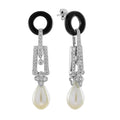Pearl & Black Onyx Diamond Art Deco Style Drop White Gold Earrings