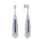 2.08 ctw Art Deco Blue Sapphire & Diamond 14K White Gold Earrings