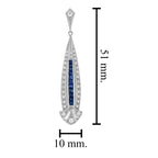 Blue Sapphire & Diamond Art Deco Style Drop 14K White Gold Earrings