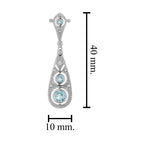 Blue Aquamarine & Diamond Edwardian Style Filigree Drop 18K White Gold Earrings