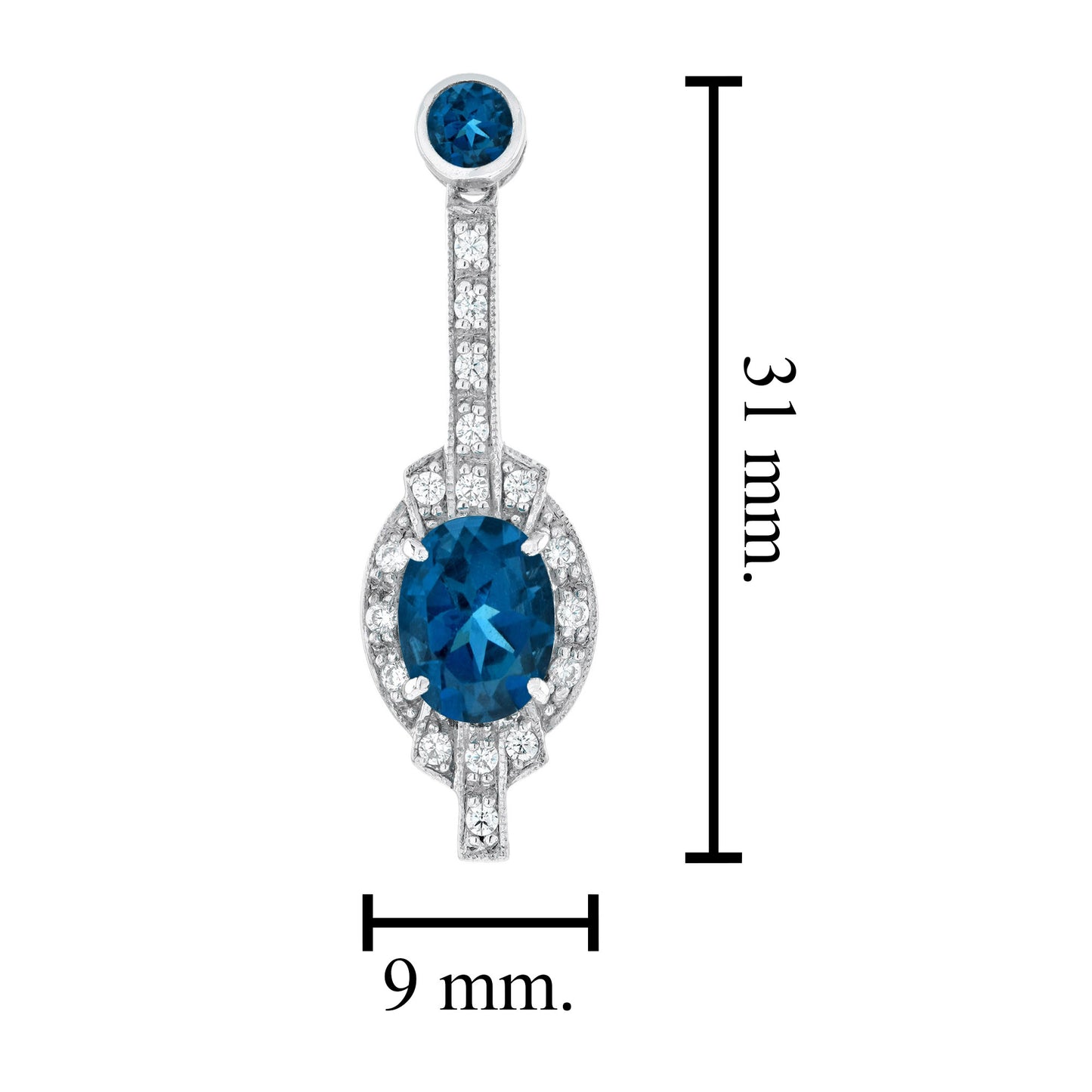 dark london blue topaz & diamond dangle style drop 18k white gold earrings