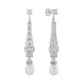 White Pearl & Diamond Vintage Style Drop 14K White Gold Earrings