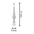 White Pearl & Diamond Vintage Style Drop 14K White Gold Earrings