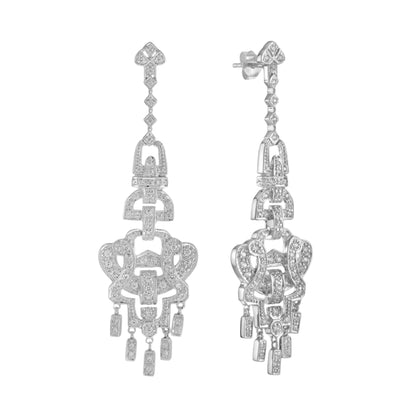 Diamond Art Deco Style Chandelier 14K White Gold Drop Dangle Earrings