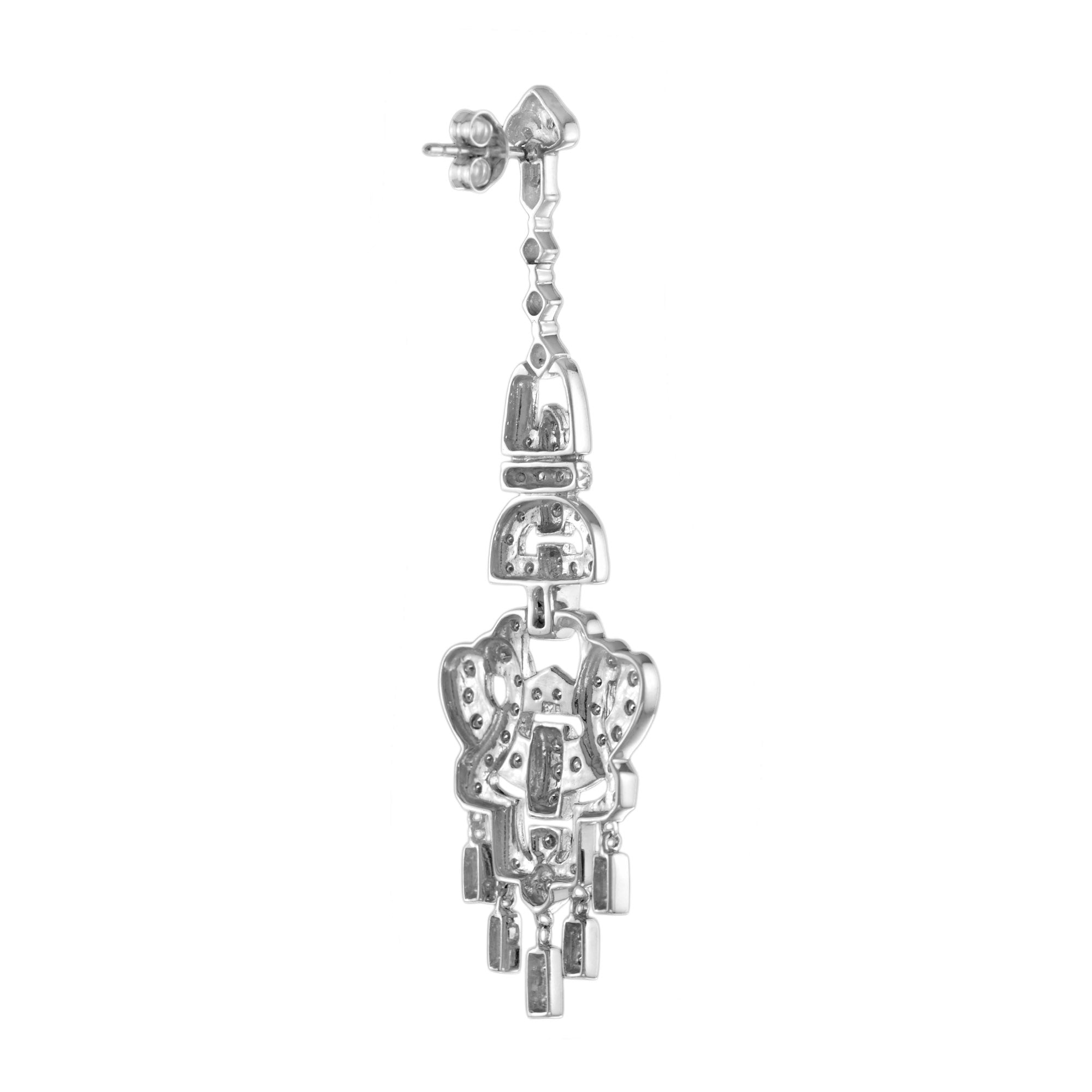 Diamond Art Deco Style Chandelier 14K White Gold Drop Dangle Earrings