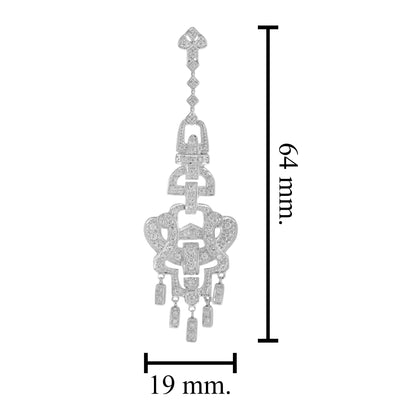 Diamond Art Deco Style Chandelier 14K White Gold Drop Dangle Earrings