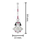 Diamond & Ruby Antique Style Drop 14K White Gold Earrings