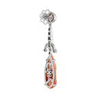 14.37 ctw Art Deco Style Carved Coral & Diamond Dangle Earrings 14K White Gold