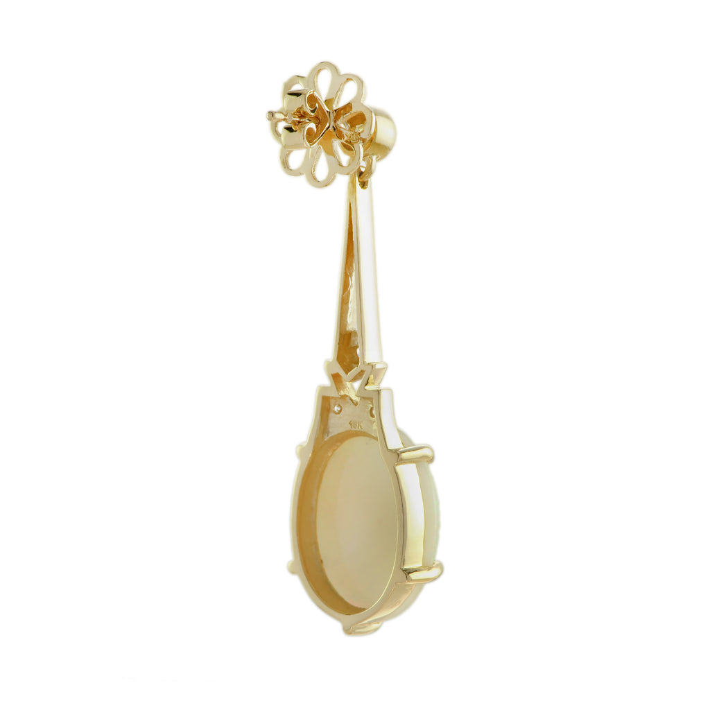 White Opal & Diamond Art Deco Style Drop 18K Yellow Gold Earrings