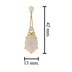 White Opal & Diamond Art Deco Style Drop 18K Yellow Gold Earrings