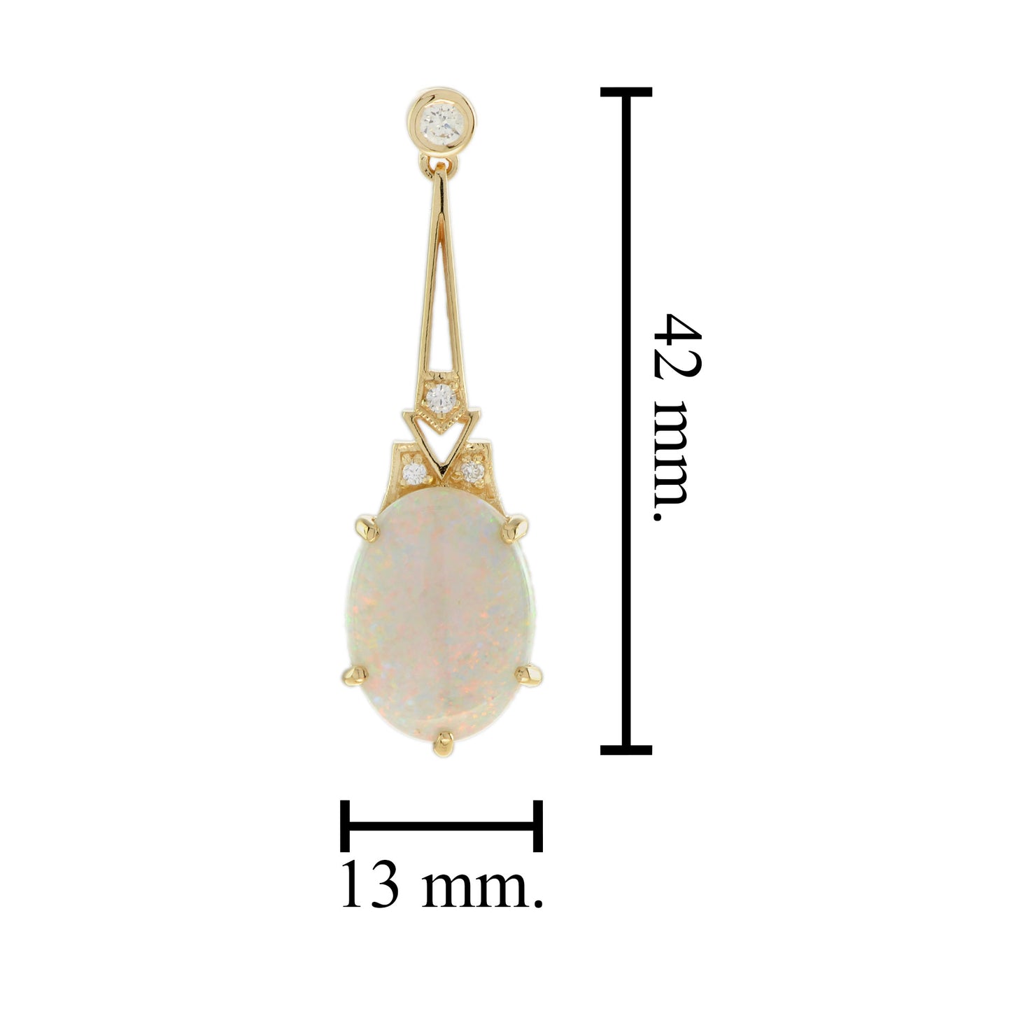 white opal & diamond art deco style drop 18k yellow gold earrings