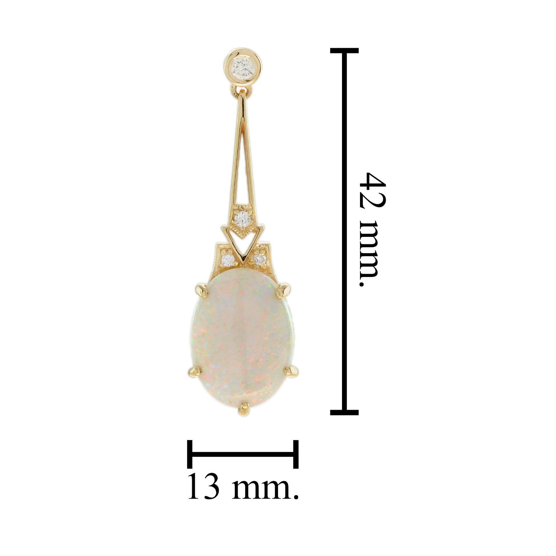 White Opal & Diamond Art Deco Style Drop 18K Yellow Gold Earrings