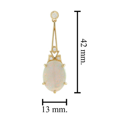 White Opal & Diamond Art Deco Style Drop 18K Yellow Gold Earrings