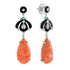Carved Coral Diamond Emerald & Black Enamel Dangle Art Deco Inspired Earrings