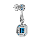 London Blue Topaz & Diamond Art Deco Style Drop 14K White Gold Earrings