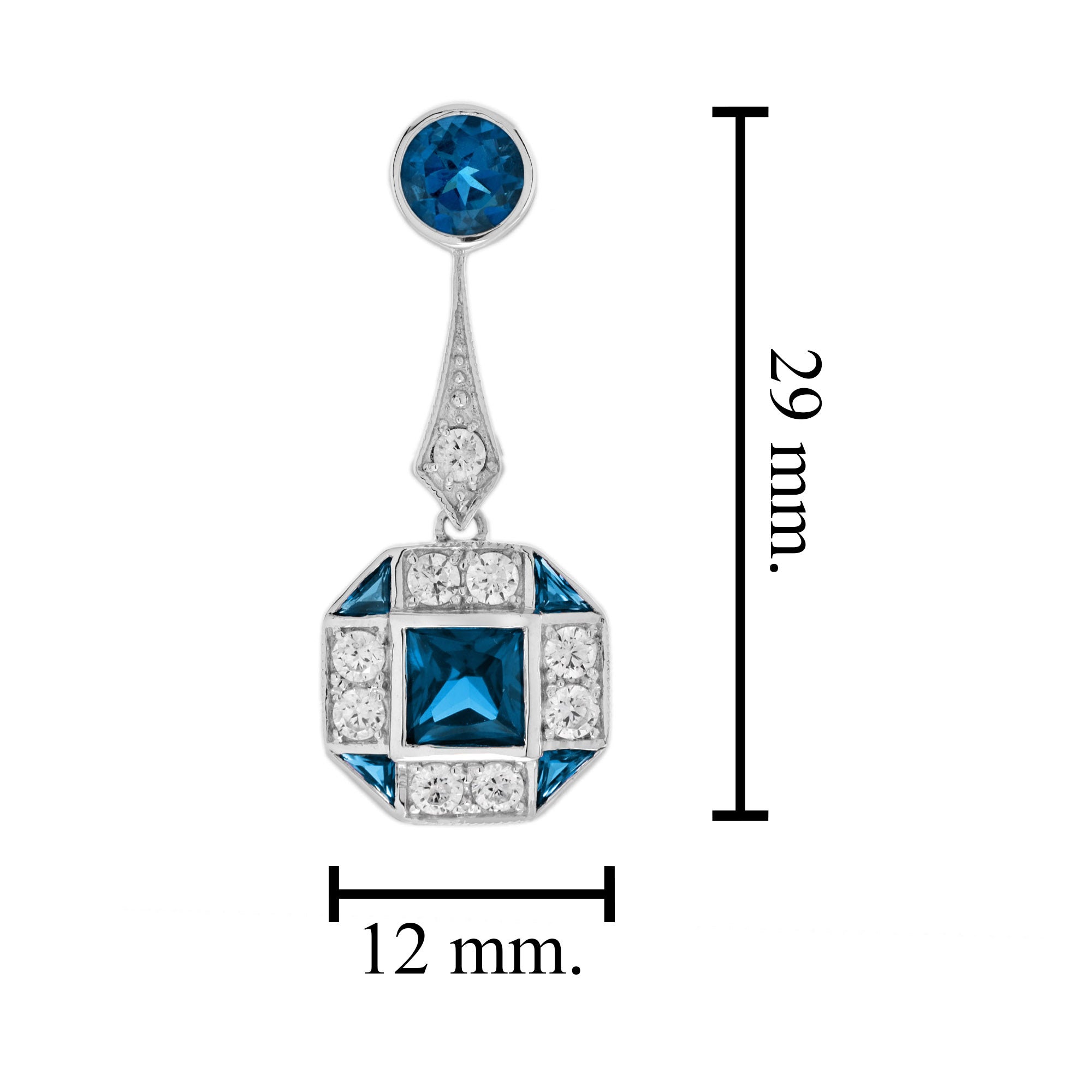 London Blue Topaz &amp; Diamond Art Deco Style Drop 14K White Gold Earrings