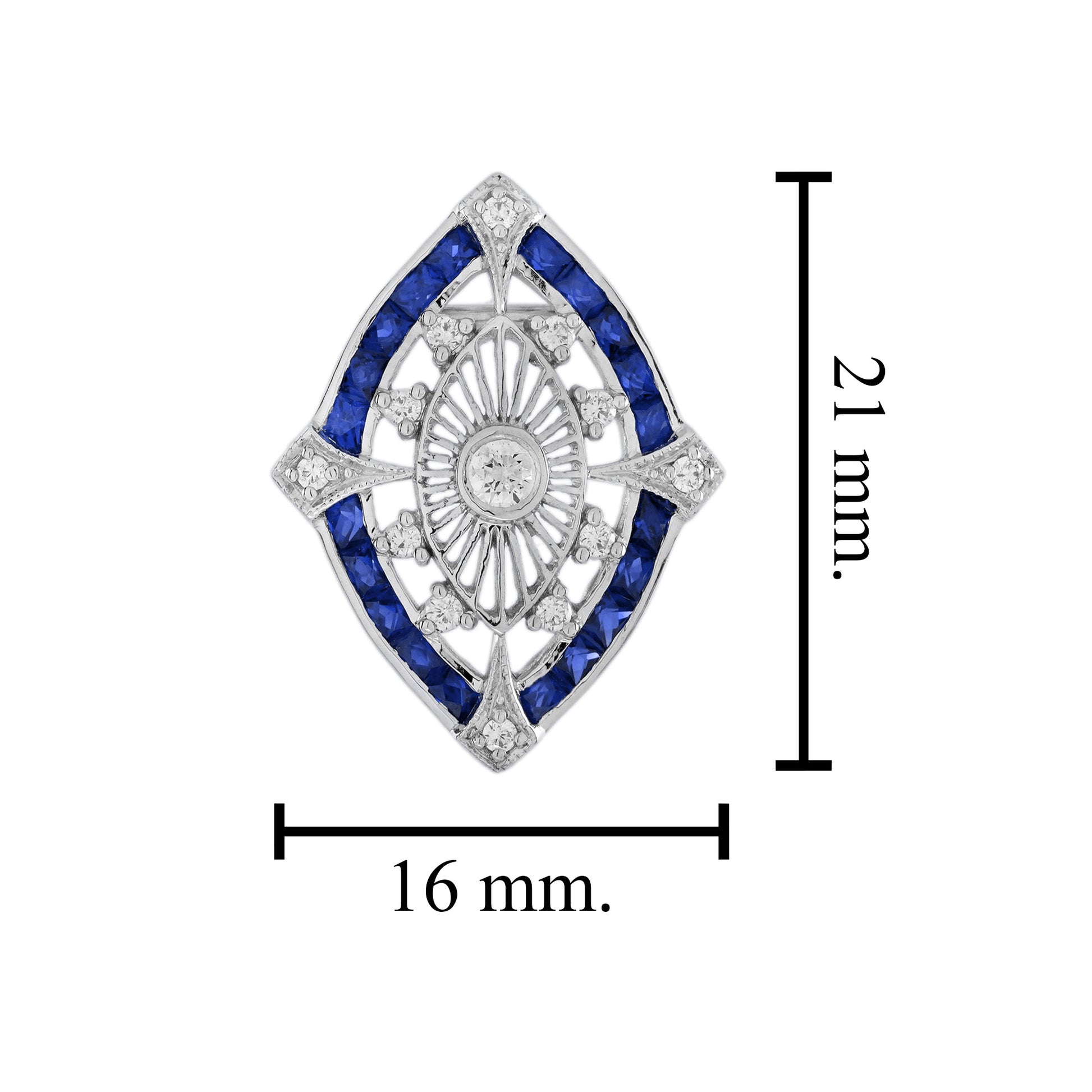 Diamond & Blue Sapphire Vintage Inspired Art Deco Style Stud White Gold Earrings