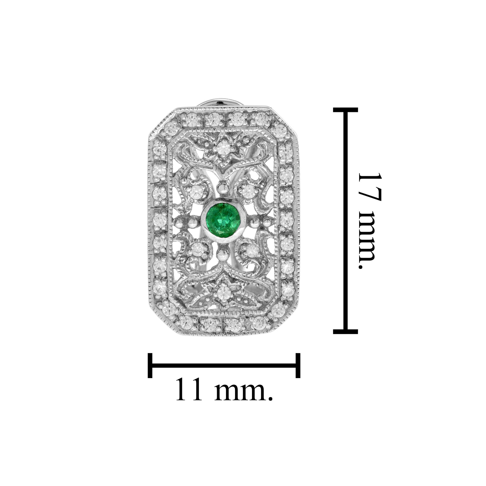 Emerald & Diamond Edwardian Inspired Vintage Style Filigree White Gold Earrings