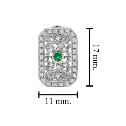 Emerald & Diamond Edwardian Inspired Vintage Style Filigree White Gold Earrings