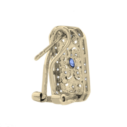 Blue Sapphire & Diamond Vintage Style Filigree 14K Yellow Gold Earrings