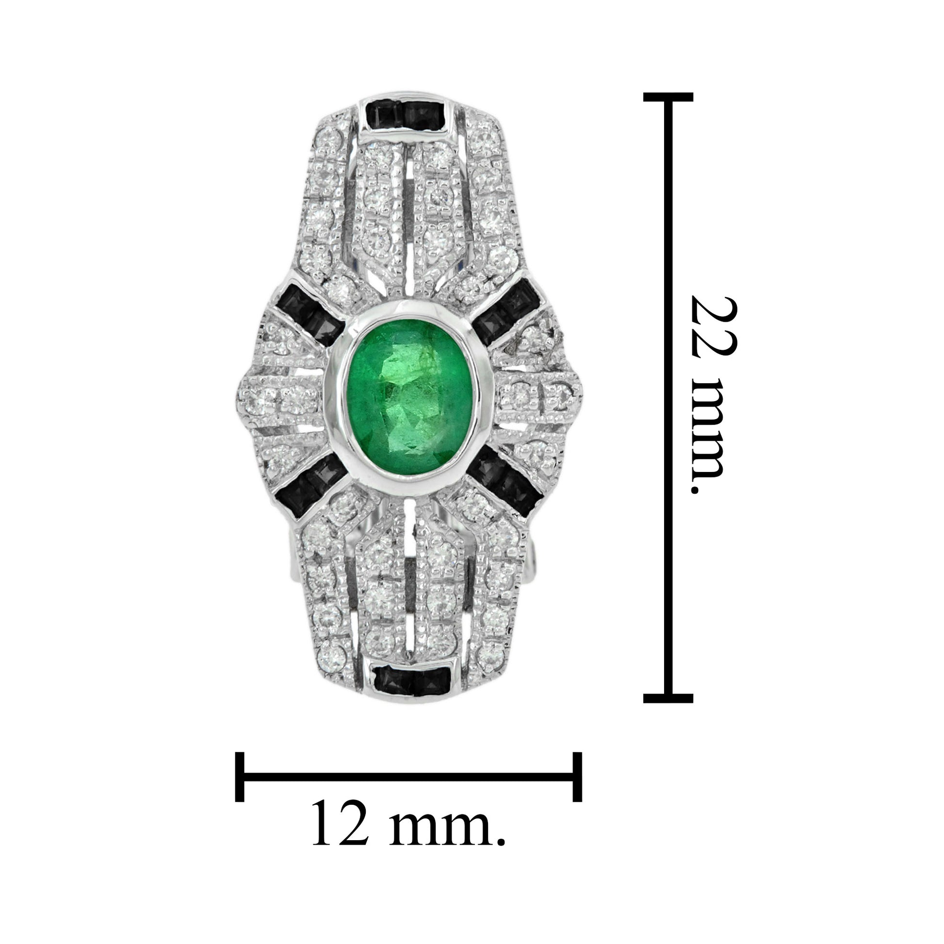 Art Deco Style Emerald & Onyx and Diamond Shield Shape 14K White Gold Earrings