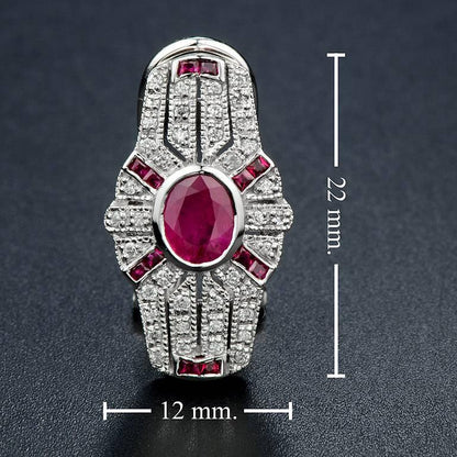 Oval Red Pink Ruby & Diamond Art Deco Style Omega Back 14K White Gold Earrings