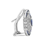 3.69 Ctw Art Deco Style Blue Sapphire & Diamond 14K White Gold Omega Earrings