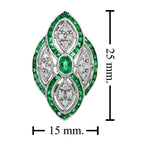 Green Emerald & Diamond Curve Art Deco Inspired Omega Back White Gold Earrings