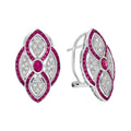 Ruby & Diamond Art Deco Style Lever Back 18K White Gold Earrings