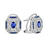 Blue Sapphire & Diamond Art Deco Style Omega Stud 14K White Gold Earrings