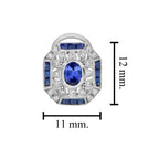 Blue Sapphire & Diamond Art Deco Style Ring Earrings White Gold Jewelry Set