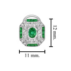 Green Emerald & Diamond Edwardian Style Omega 14K White Gold Earrings
