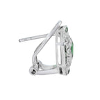 Green Emerald & Diamond Edwardian Style Omega 14K White Gold Earrings