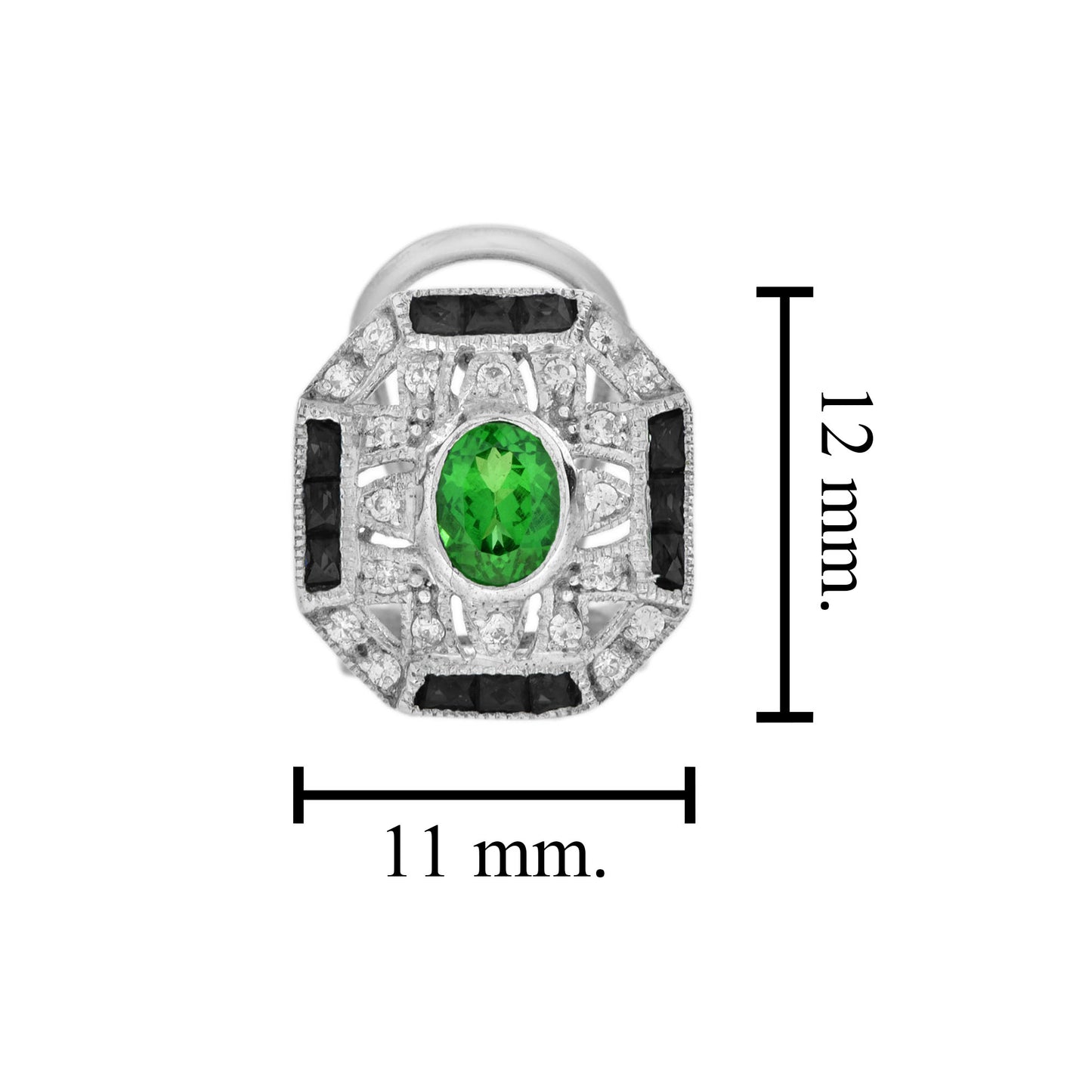 green tsavorite & black onyx diamond art deco style omega white gold earrings