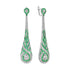 Diamond & Green Emerald Swirl Art Deco Style Dangle Drop 14K White Gold Earrings