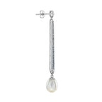 Pearl & Diamond Blue Sapphire Vintage Style Drop White Gold Earrings