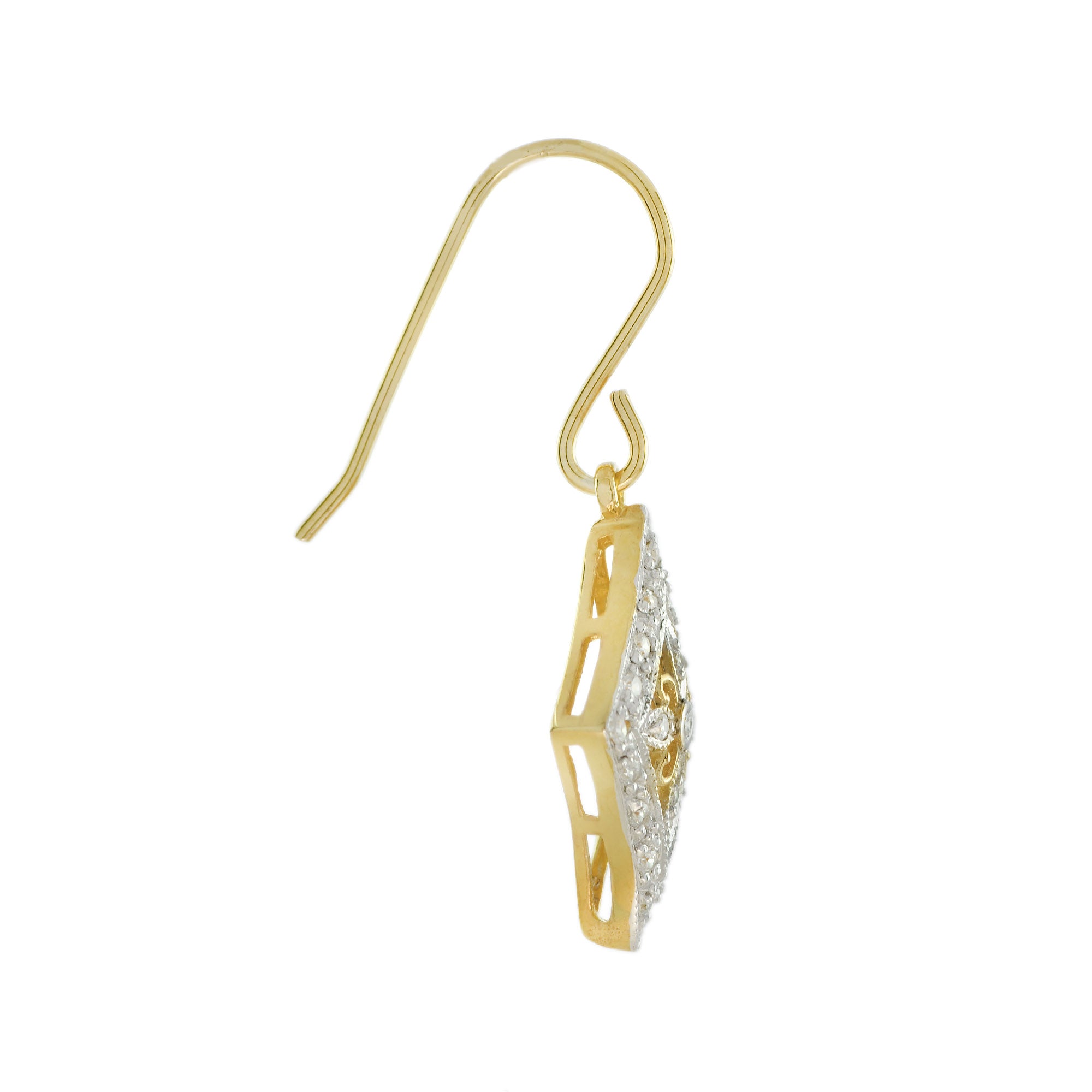 Vintage Style Diamond Floral Diamond Filigree 14K Yellow Gold Fleur Earrings