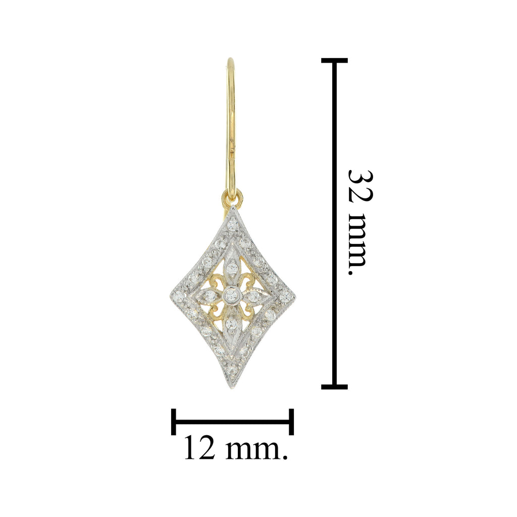 Vintage Style Diamond Floral Diamond Filigree 14K Yellow Gold Fleur Earrings