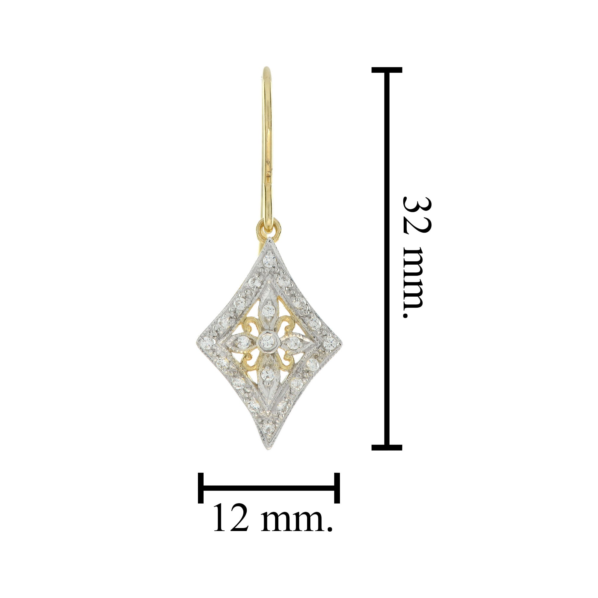 Vintage Style Diamond Floral Diamond Filigree 14K Yellow Gold Fleur Earrings