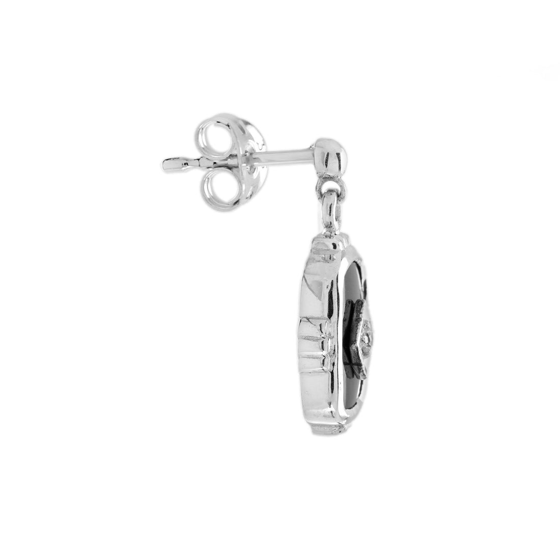 Diamond &amp; Onyx Art Deco Style Cushion Shape Drop Earrings