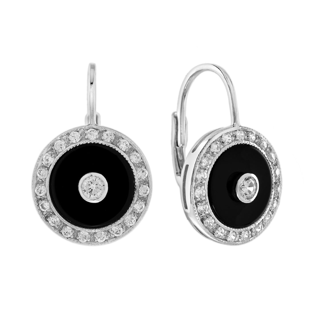 Diamond &amp; Black Onyx Art Deco Style White Gold Earrings