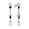 14.80 ctw Art Deco Pearl, Diamond & Black Onyx 14K White Gold Drop Earrings