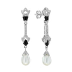 14.80 ctw Art Deco Pearl, Diamond & Black Onyx 14K White Gold Drop Earrings