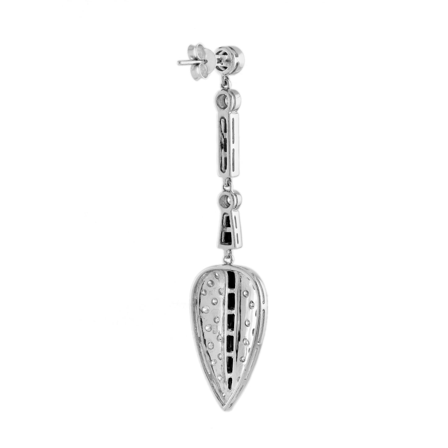 diamond & black onyx antique style leaf drop 14k white gold earrings