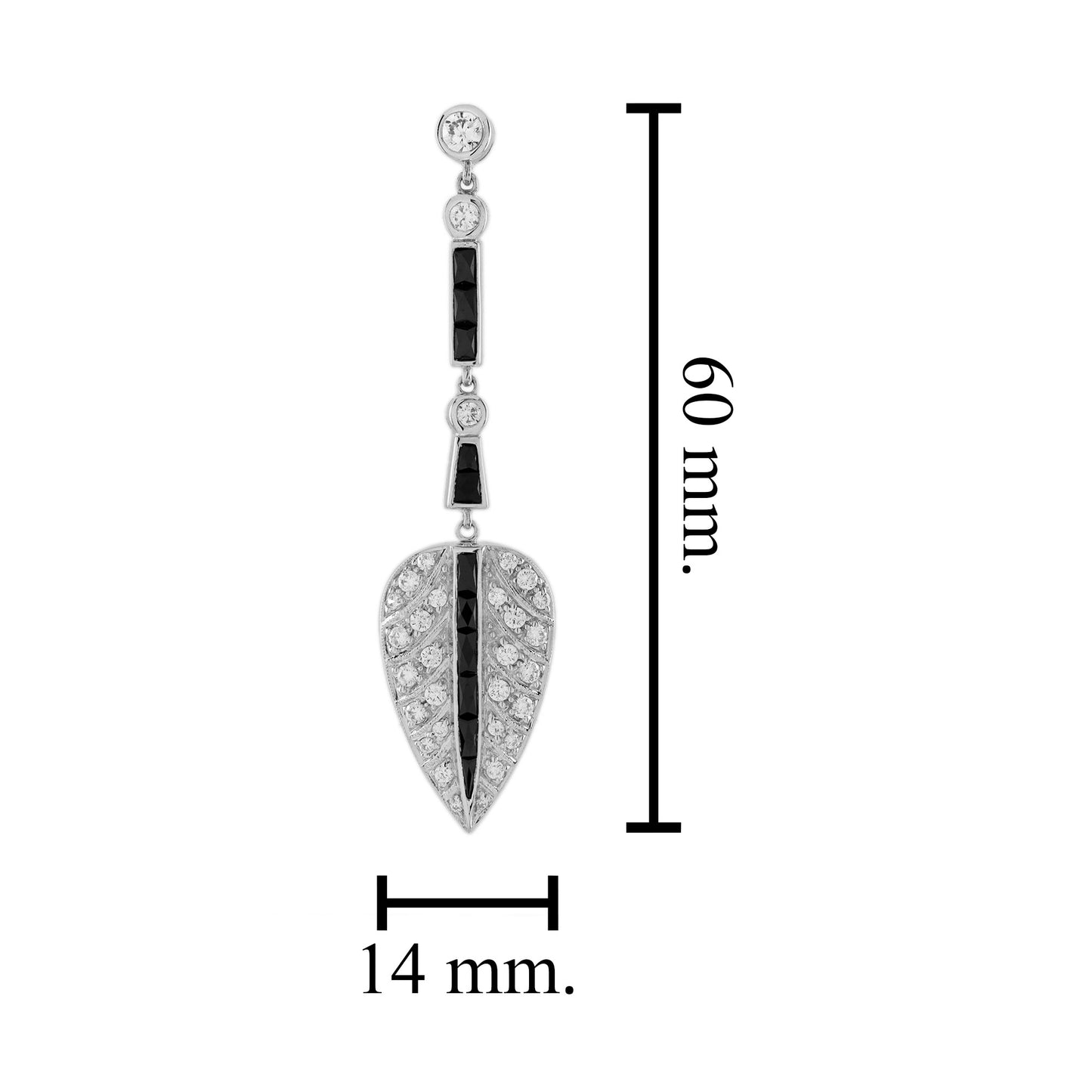 diamond & black onyx antique style leaf drop 14k white gold earrings
