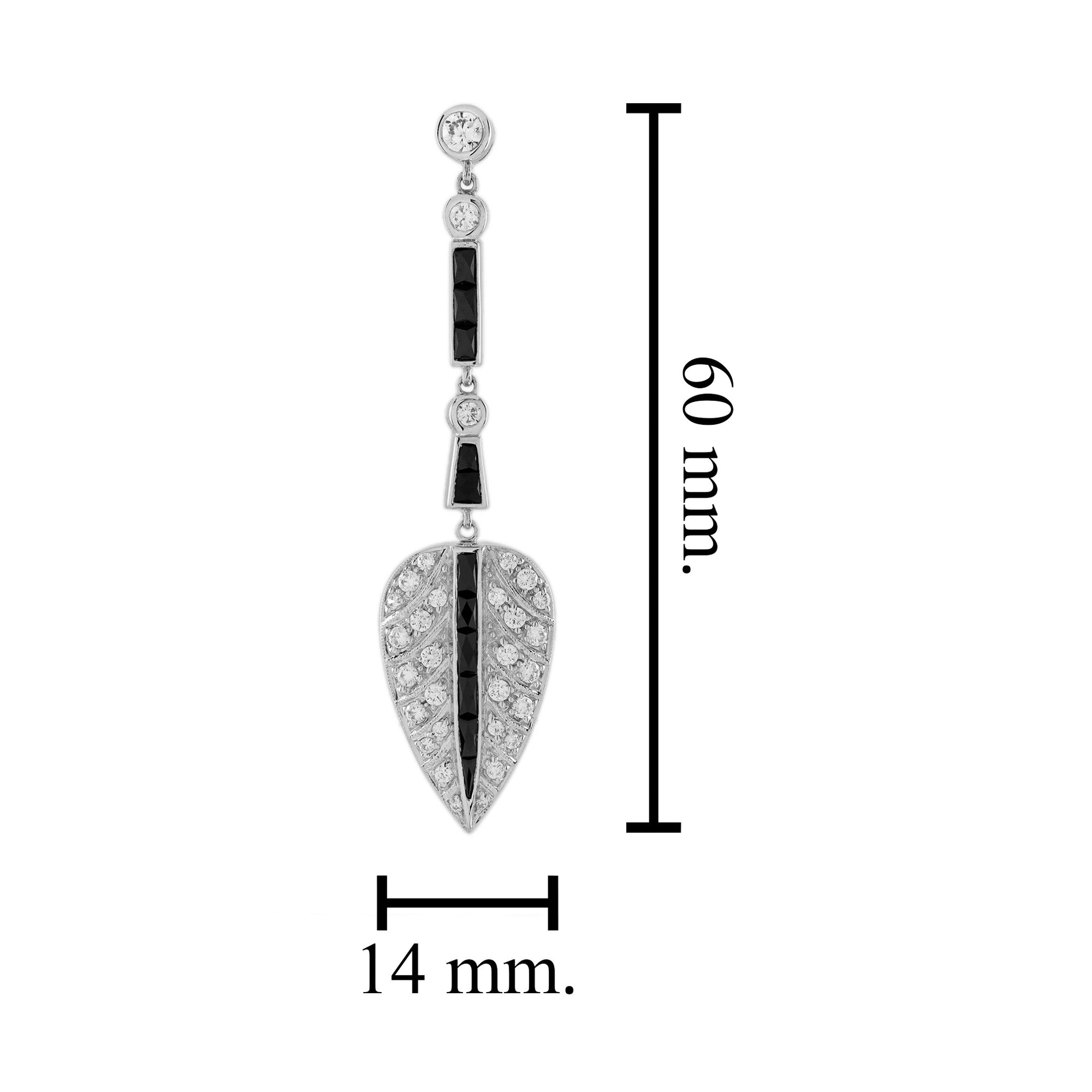 Diamond & Black Onyx Antique Style Leaf Drop 14K White Gold Earrings