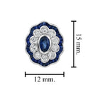 Blue Sapphire & Diamond Halo Art Deco Style Oval Floral White Gold Stud Earrings